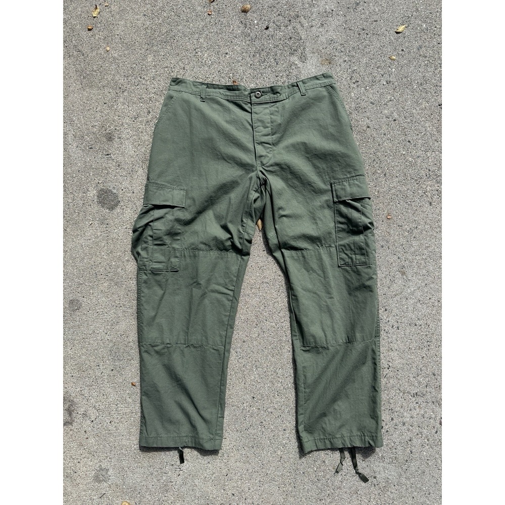 Vintage Army Green Ripstop Cargo Pants Large-Regular Military Button Fly Poplin